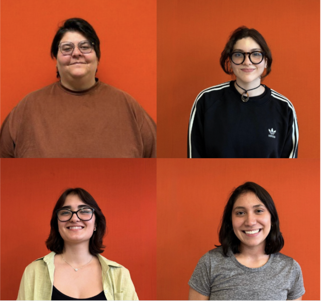 A diretora Lorena Ferrari e (em sentido horário) as atrizes Bianca Dantas, Maria Goularte, e Olivia Jardim, alunas de cine,a da ESPM. Foto: Ana Clara Ferrari